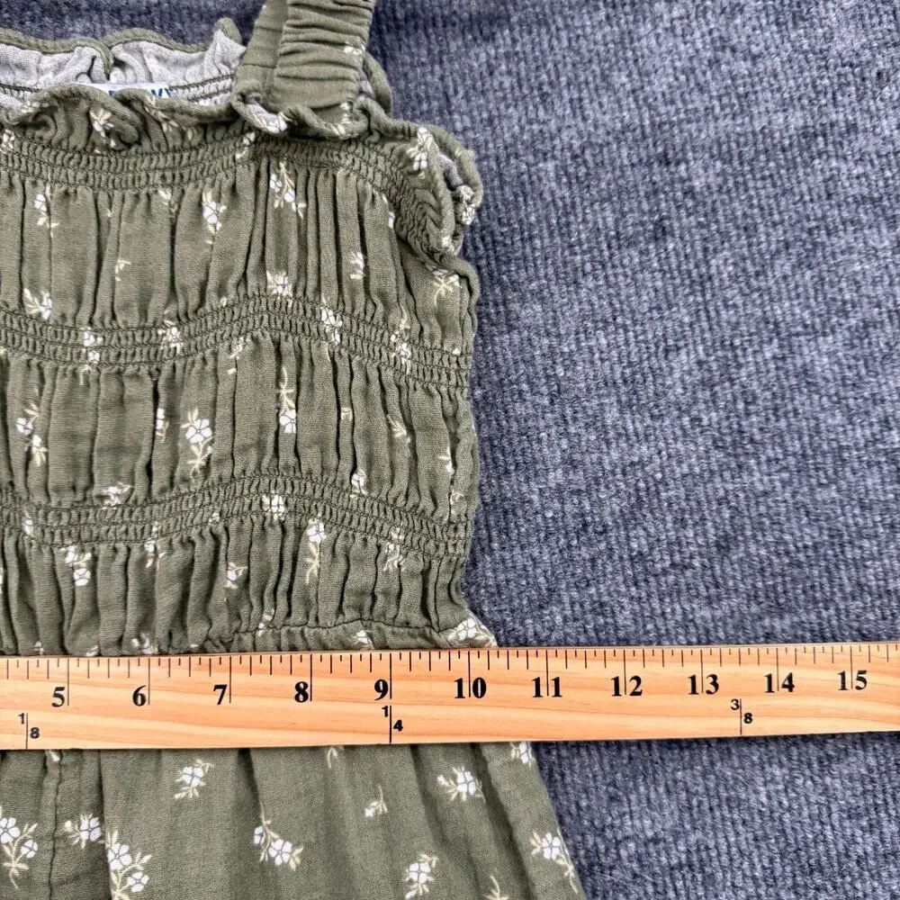 Old Navy Girls Smocked Sleeveless Romper Size 5T Green Gauzy Ditsy Foral